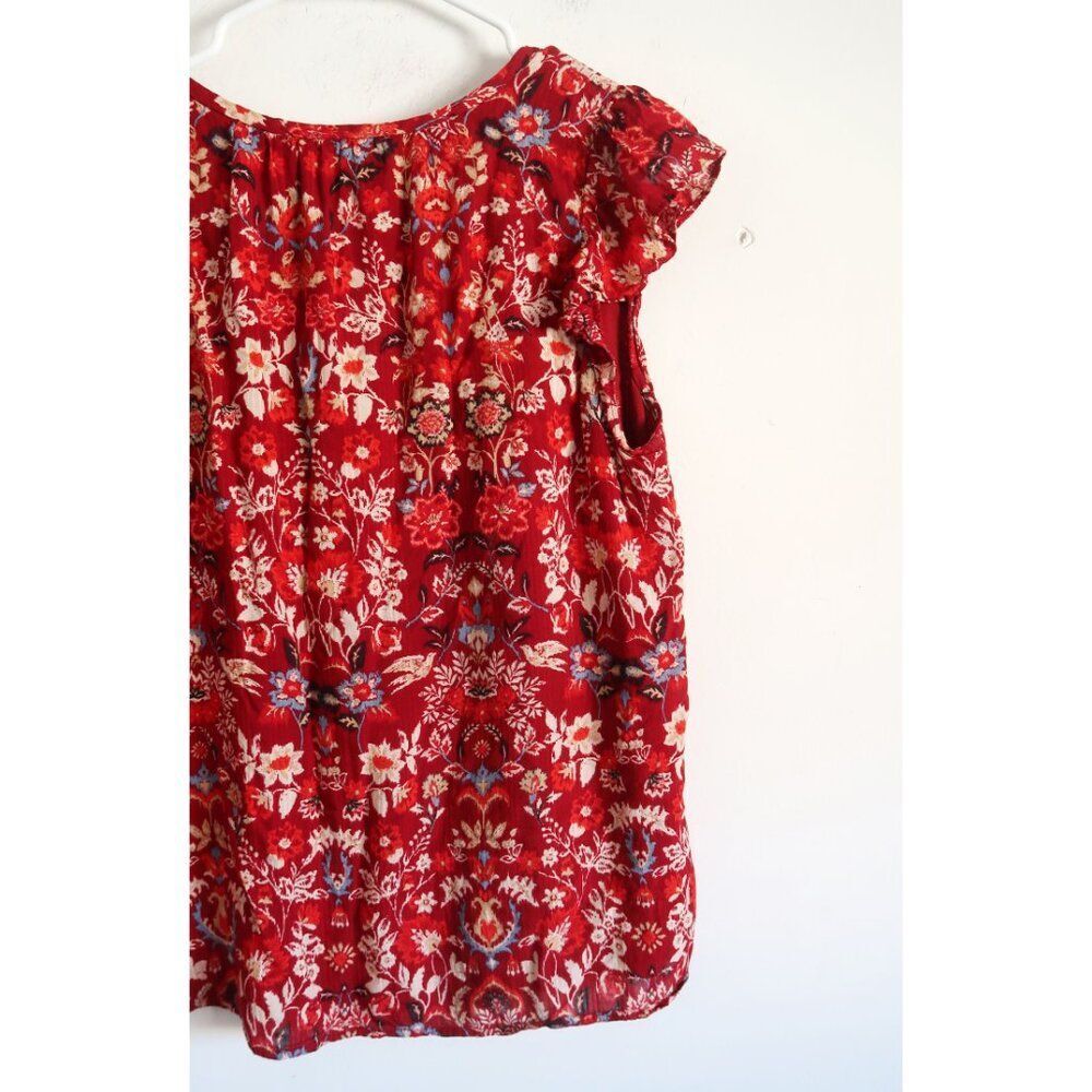 LOFT Red Floral Short Sleeve Blouse - Size Small - Picture 5 of 8